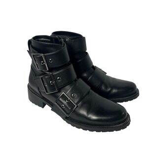 BLONDO‎ Waterproof Leather Buckle Moto Biker Boots Black Women's Size 8.5